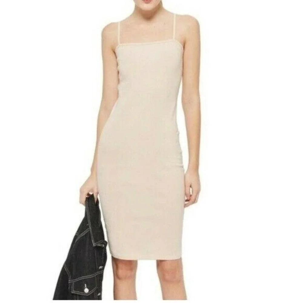 NEW Topshop Womens Pencil Bodycon Tank‎ Dress Size 8 in Nude Sleeveless